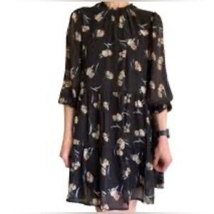 NWT Black Ophelia Roe Floral Plus Size Dress With Sheer Sleeves Size 1X